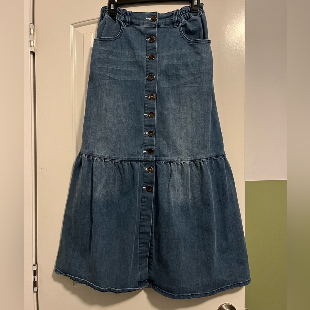Denim Button-Down Maxi Skirt
